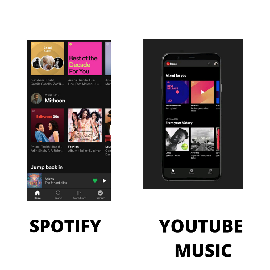 Spotify vs Youtube music interface